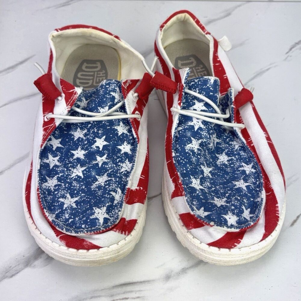 RARE Hey Dude Wendy Star Spangled USA Womens Size US 8 EUR 39 Boat Shoes - Picture 2 of 7
